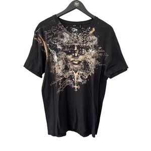 Y2K Buffalo David Bitton Graphic Tee Size Medium V Neck Short Sleeve Artistic